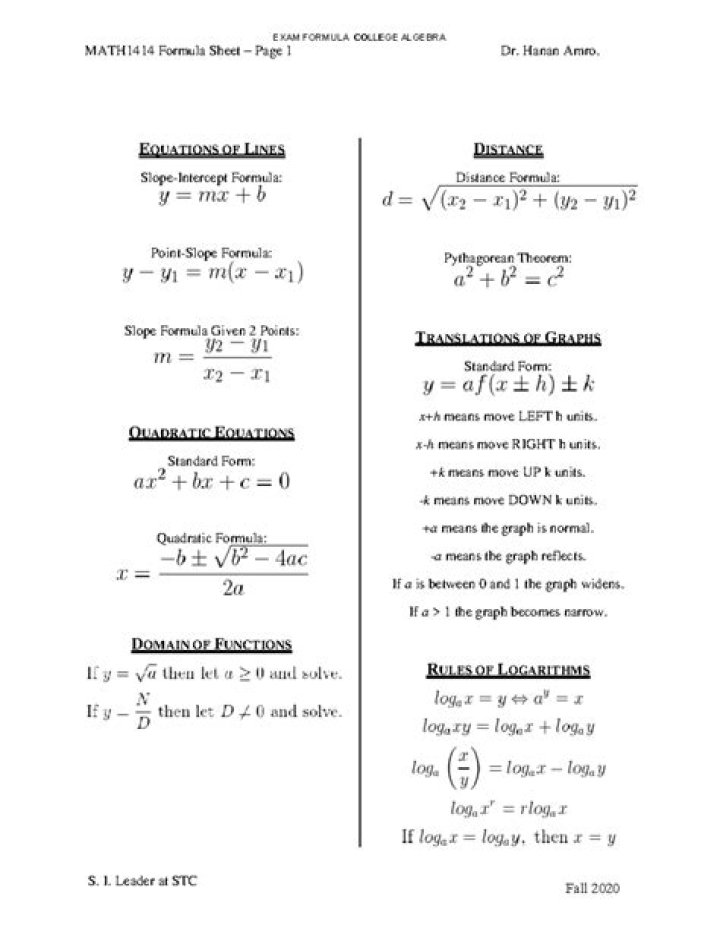 College math class for short