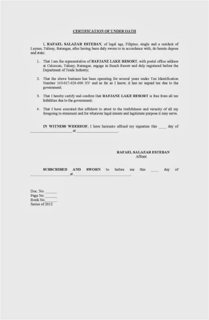Declared under oath