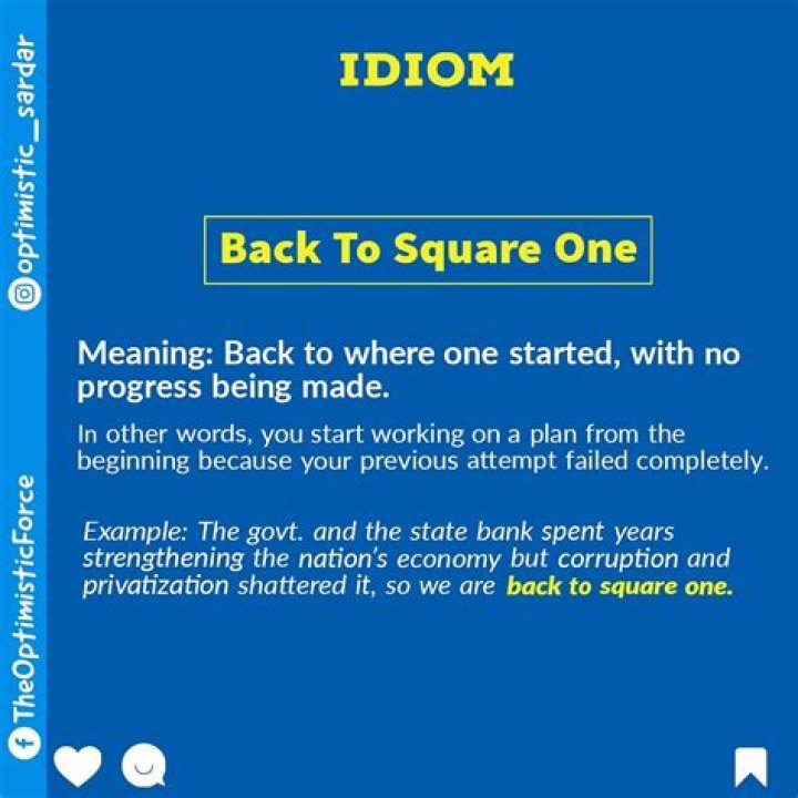 Start ___ (go back to square one)